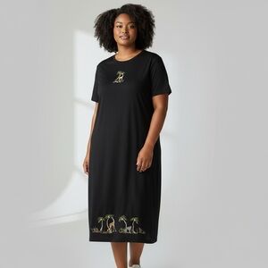 Vintage Needle & Thread Black T- Shirt Safari Embroidered Maxi Dress